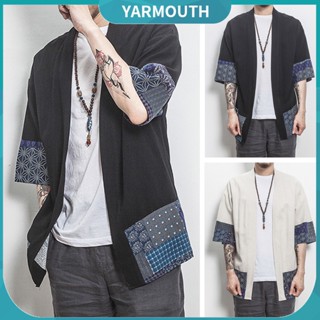 Yyr_ เสื้อคาร์ดิแกนแขนยาว 3/4 ระบายอากาศ ทรงหลวม สไตล์เรโทร สําหรับผู้ชาย