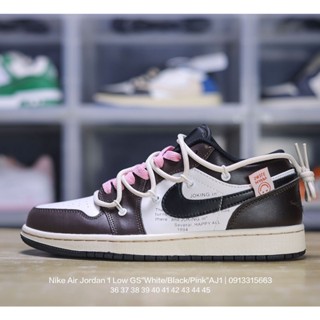 Nike Air Jordan 1 Low GS "White/Black/Pink" AJ1 Low Top Classic Retro Cultural รองเท้าผ้าใบลําลอง เหมาะกับการเล่นบาสเก็ตบอล