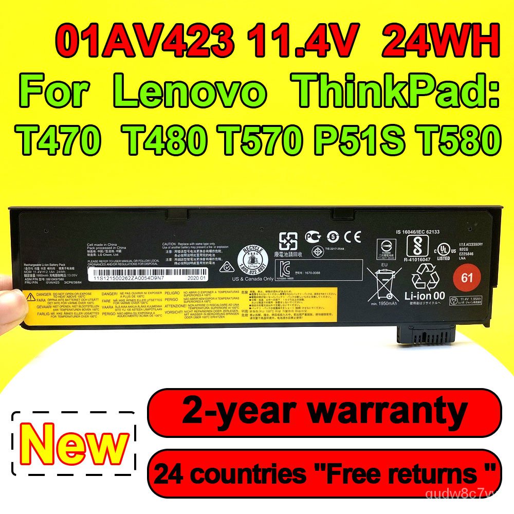 11.4โวลต์24Wh แบตเตอรี่แล็ปท็อปสำหรับ Lenovo T Hink P AD T470 T480 T570 T580 01AV426 01AV422 01AV423 01AV424 01AV425 01A
