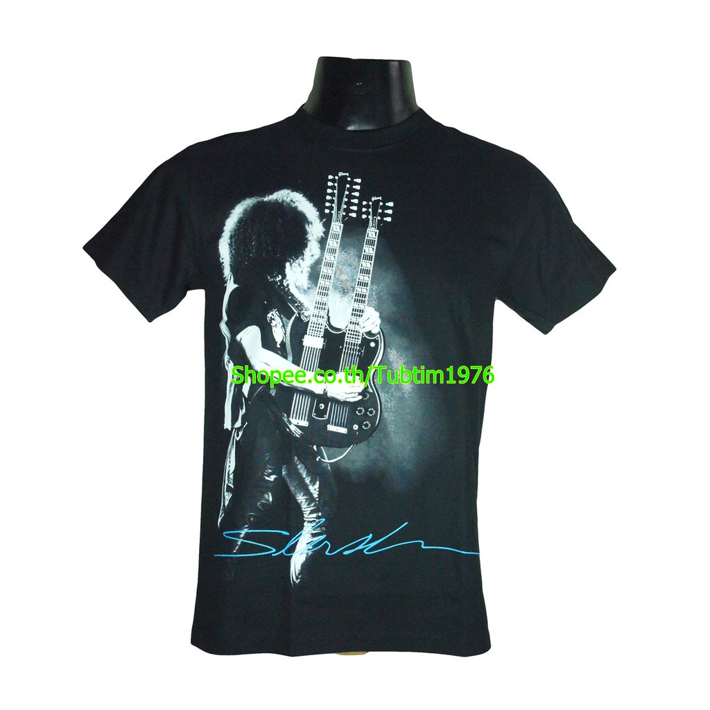 เสื้อวง Slash ลาย สแลชเล่นกีตาร์สองคอ มือกีตาร์ระดับโลก Graphic Band Tee Hard สีดำ SLS793