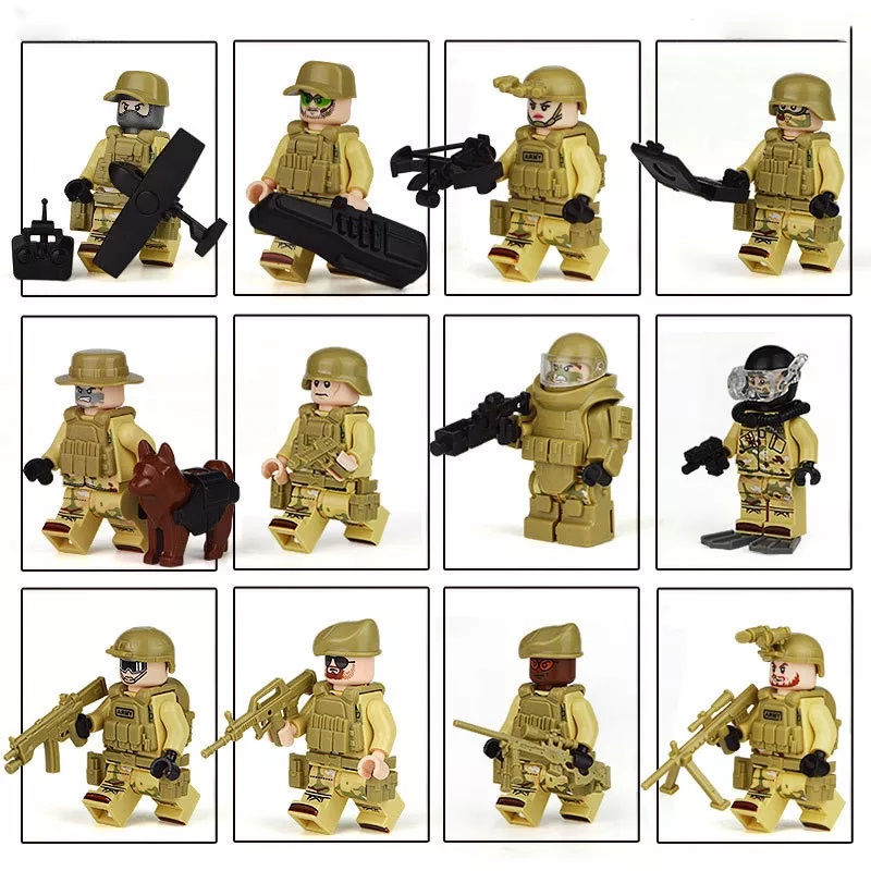 บล็อคตัวต่อทหารกองกำลังพิเศษ ชุด12ตัว พร้อมอาวุษเสื้อเกราะ soldier