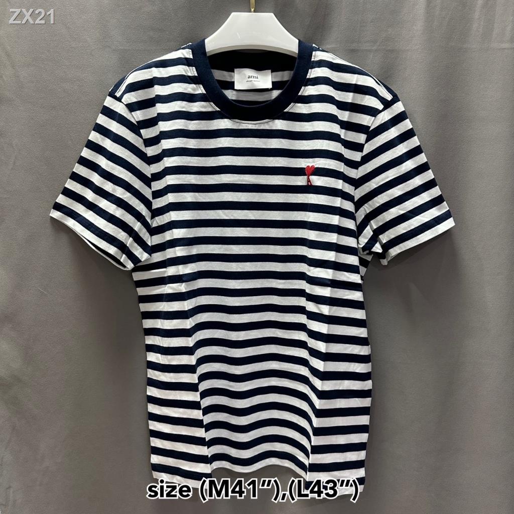 ❖Ami Paris t-shirt tee stripe unisex เสื้อยืด แขนสั้น แบรนด์เนม ของแท้