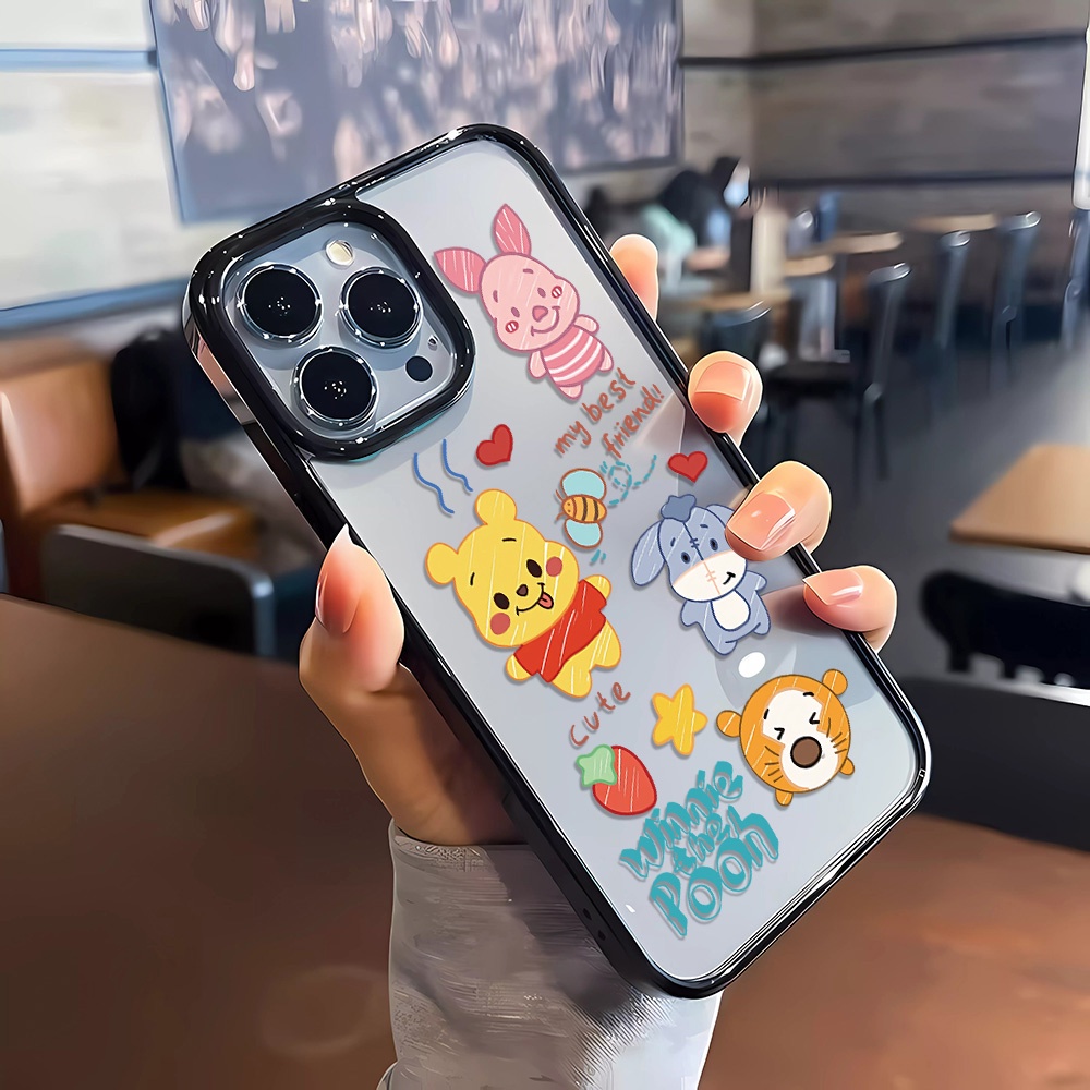 เคสอะคริลิคใส แบบแข็ง ลายการ์ตูนหมีพูห์ กันกระแทก สําหรับ iphone 15 Pro Max 14 11 13 12 7 Plus 8 X XS Max