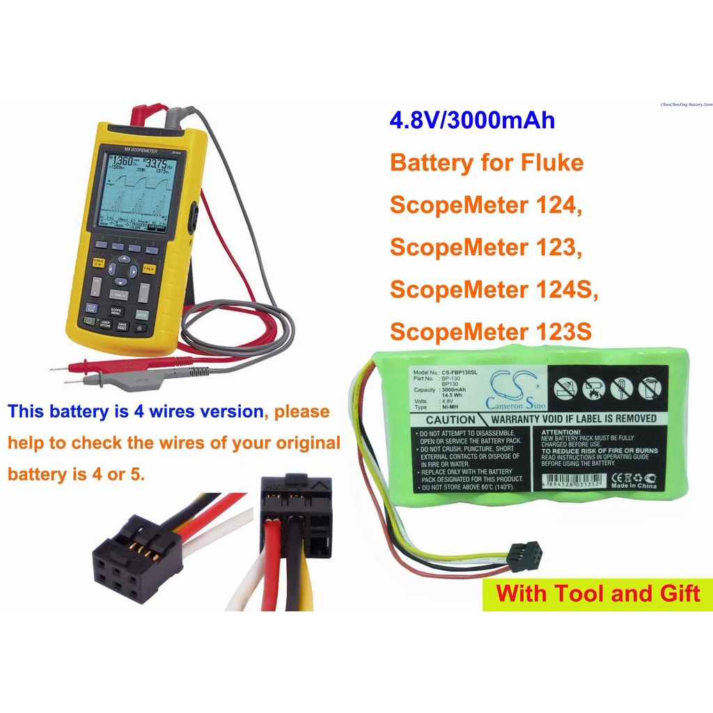 OXNL OrangeYu 3000mAh Battery for Fluke ScopeMeter 123,123S,124,124S, Please Check the wires of batt