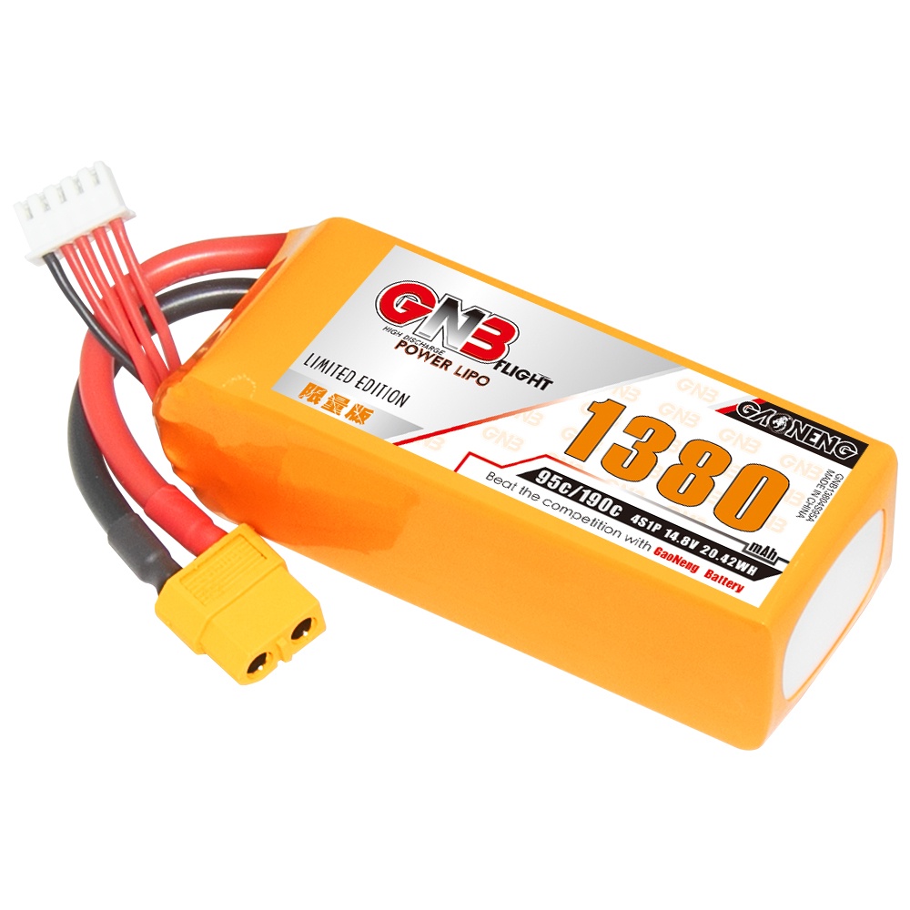 ✩GAONENG GNB 1380mAh 4S 14.8V 95C XT60 Lipo Battery FPV Drone  Chimera5 Evoque F5D/F5X Nazgul Evoque