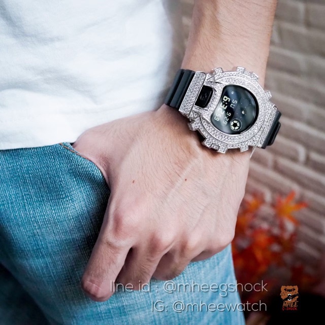 G-shock DW-6900BB-1DRเปลี่ยนกรอบเพชรฝัง
