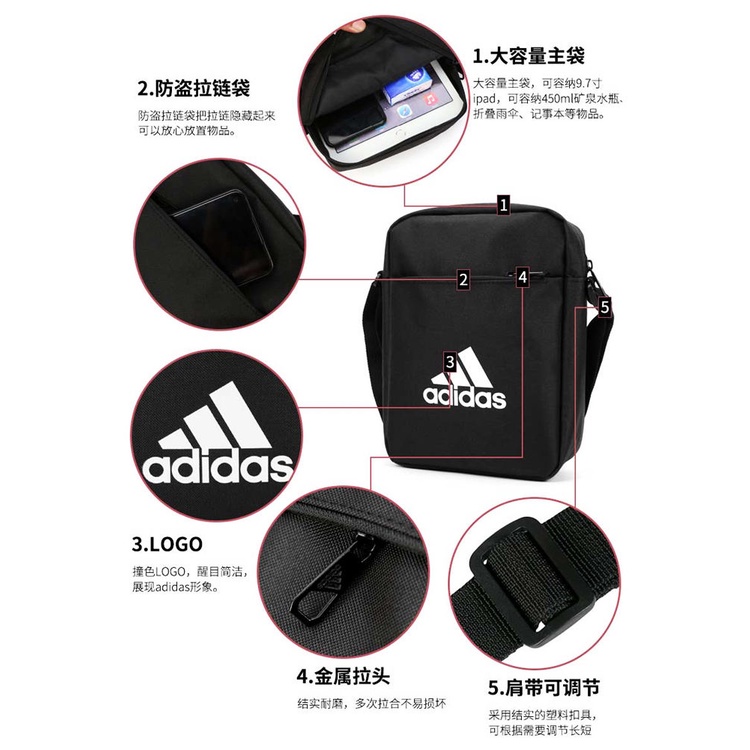 ✥♧Adidas กระเป๋าสะพายข้างกระเป๋าสะพายใบเล็ก Men s Clover Casual Sports กระเป๋าคาดหน้าอกสำหรับผู้ชายแ