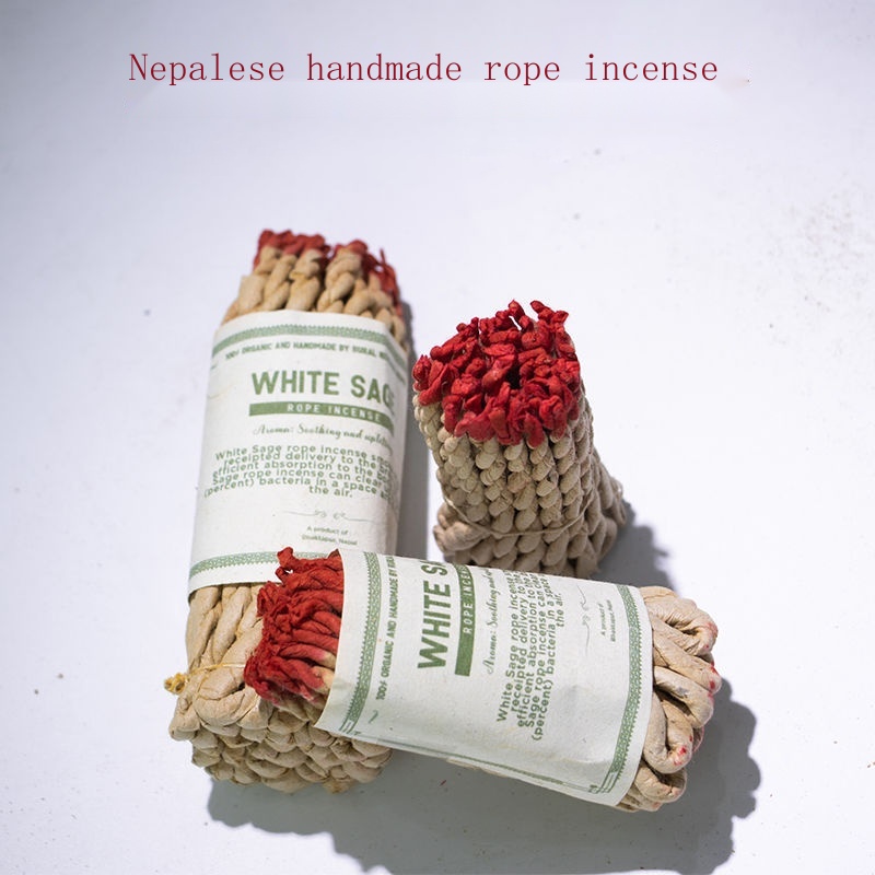 ❦เนปาล handmade เชือกธูป Sage Purifying ถักธูปทิเบต Air ธูปเนปาลน้ำมันหอมระเหยเชือกธูปขาตั้ง