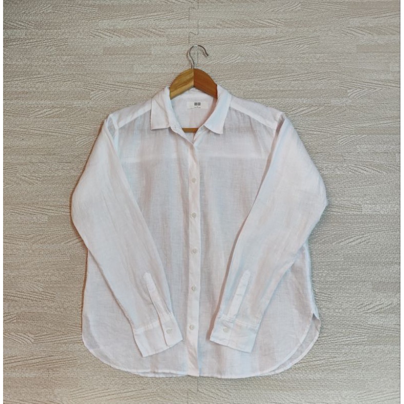 Uniqlo เสื้อเชิ้ต ลินิน 100%  (Premium Linen) สีขาว Size L หญิง มือ2