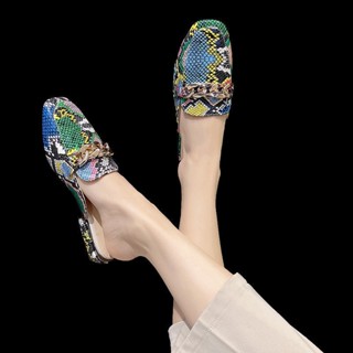 พร้อมส่ง ใหม่ รองเท้ามุลเลอร์ ส้นแบน พิมพ์ลายงู ขนาดใหญ่พิเศ…