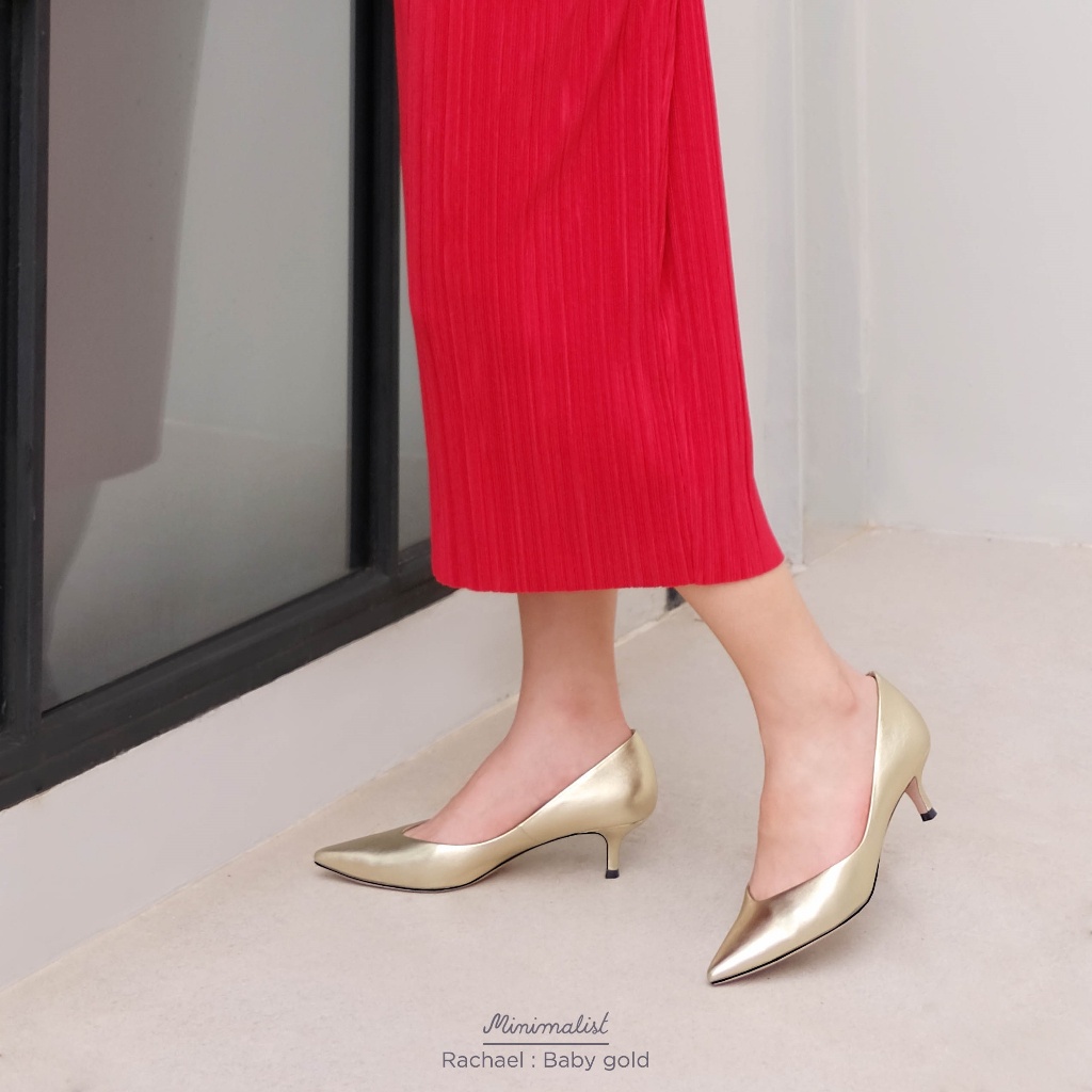 𝐌𝐈𝐍𝐈𝐌𝐀𝐋𝐈𝐒𝐓 รองเท้าส้นสูงหนังแกะ รุ่น Rachael (baby gold) สูง 2 นิ้ว ไม่เมื่อยเท้า หน้าเท้าไม่แคบ