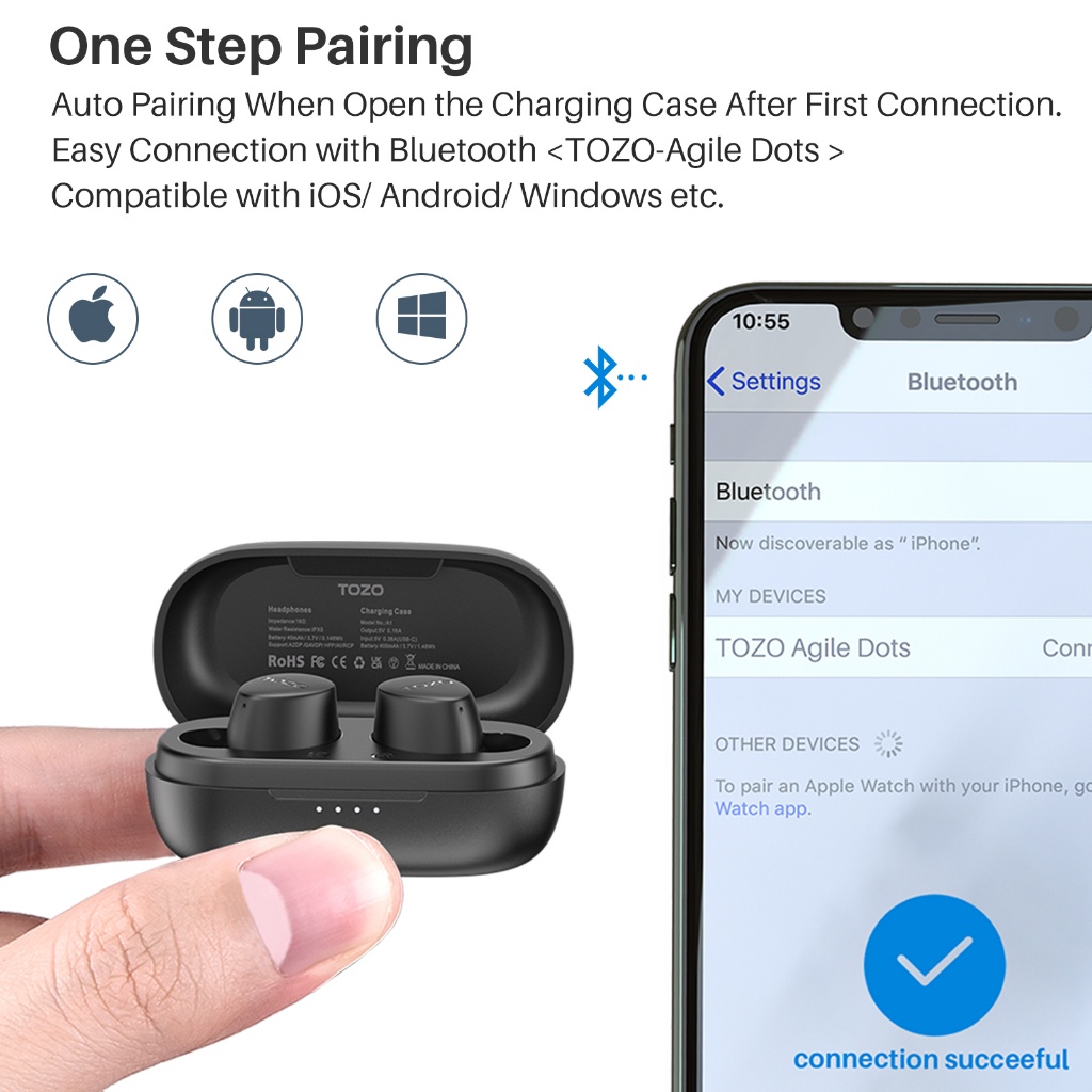 [ประกันศูนย์ไทย] TOZO Agile Dots หูฟังบลูทูธ In-Ear IPX5 Bluetooth 5.3 หูฟังฟังบรูทูธ