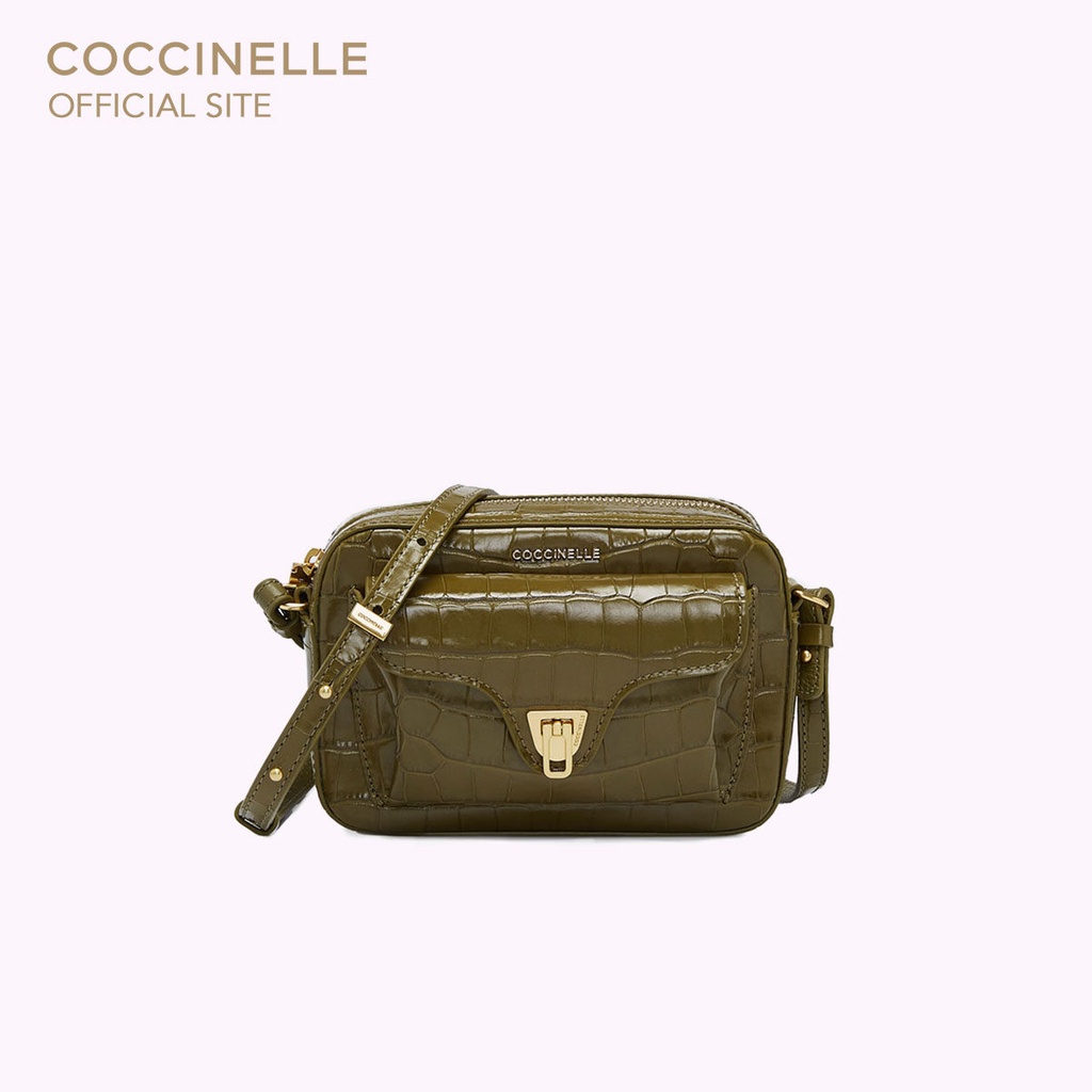 COCCINELLE กระเป๋าสะพายผู้หญิง รุ่น BEAT CROCO SHINY SOFT MINI CROSSBODY BAG 550401 สี LODEN
