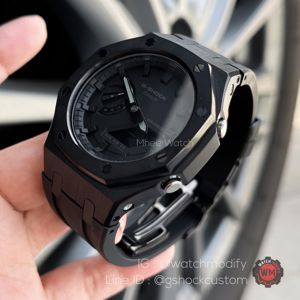 G-Shock Custom รุ่น GA-2100-1A1 ของแท้ ใส่กรอบสแตนเลส สายRubber Gen3 All in Black