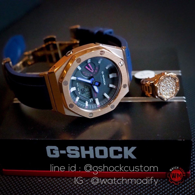 G-Shock Ap Metal กรอบสแตนเลส RoseGoldสายRubber  Butterfly Navy Blue