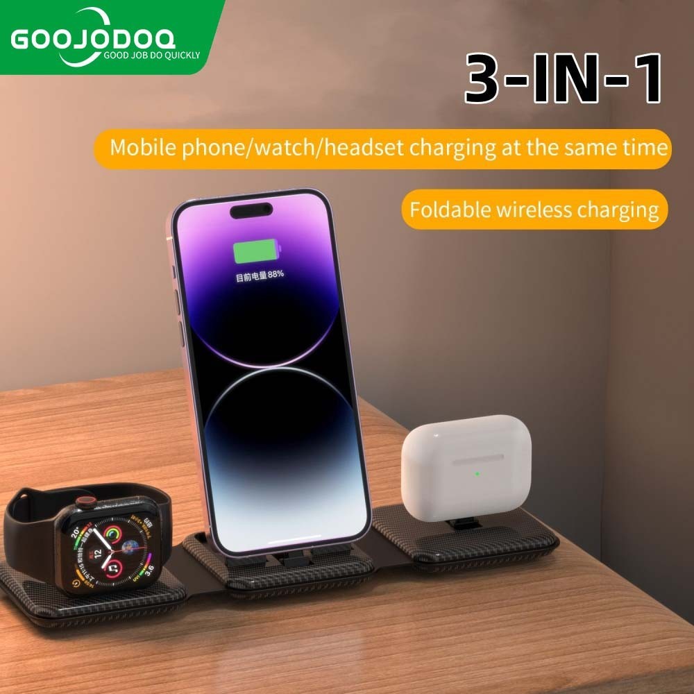 GOOJODOQ 3-in-1 แท่นชาร์จแม่เหล็กไร้สาย สําหรับ iPhone Pro Max Plus watch และ Airpods