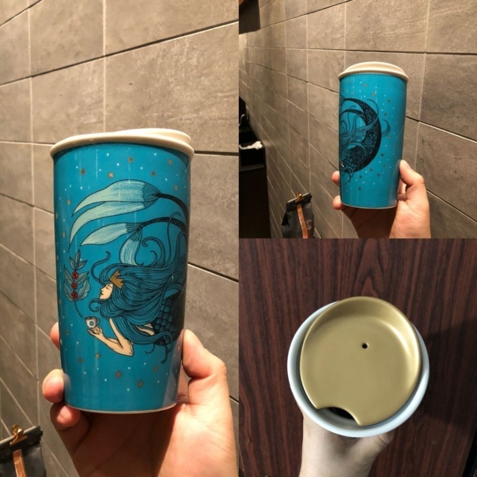 [ins Cup] [ins Starbucks Cup] 2018 Starbucks Anniversary ใหม่ แก้วกาแฟเซรามิก สองชั้น ลายทะเล 355 มล.