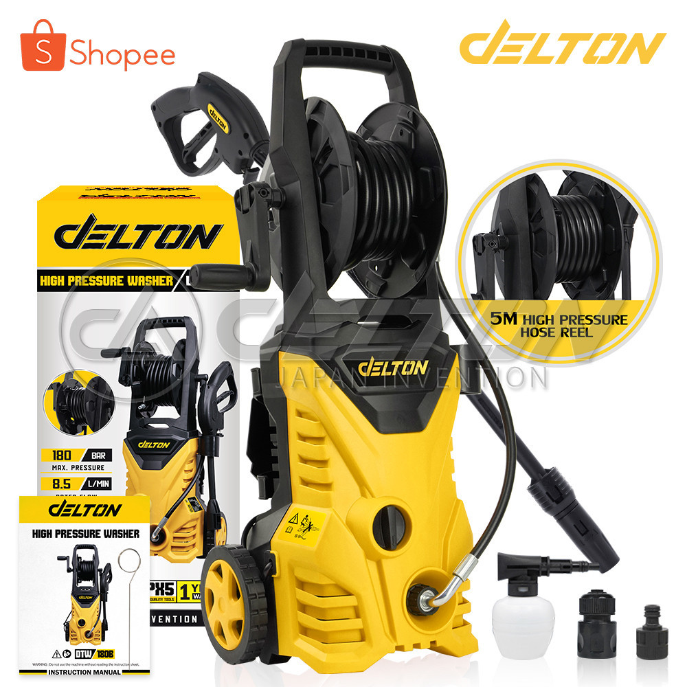 DELTON เครื่องฉีดน้ำแรงดันสูง เครื่องฉีดน้ำ 180 บาร์ 2,600 วัตต์ รุ่นท๊อป! DTW-180B เครื่องใหญ่ มอเตอร์ทรงพลัง