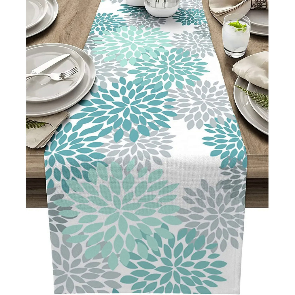 Colorful Dahila Flower Linen Table Runners Kitchen Table Decoration Washable Dining Table Runners We