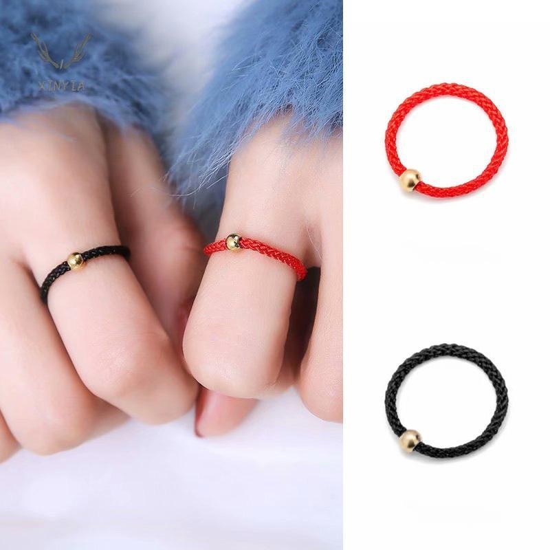 Xinyia1 แหวนลูกปัดถัก ขนาดเล็ก สีทอง สีดํา สีแดง สําหรับผู้หญิง คู่รัก
