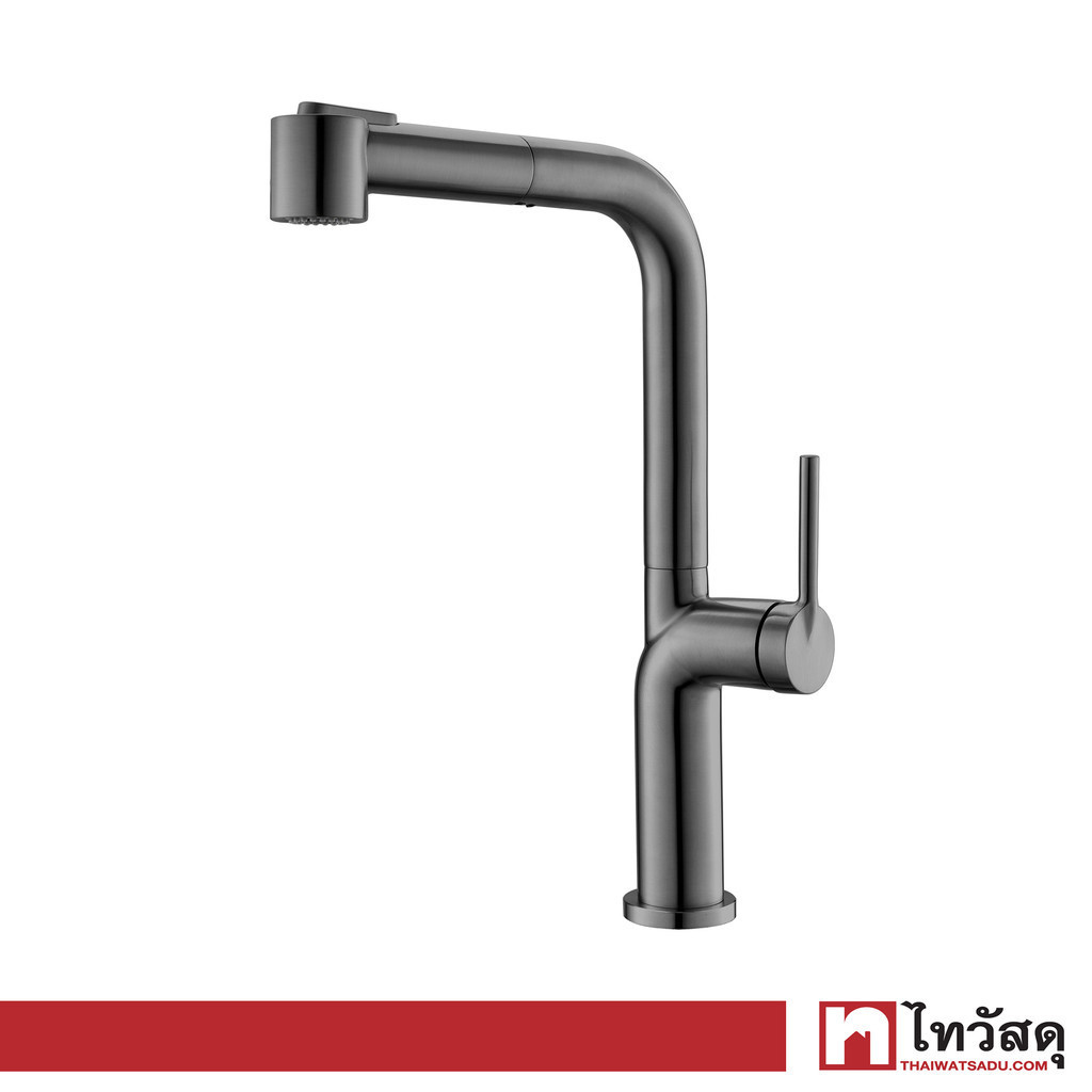 KASSA ก๊อกซิงค์ผสมติดเคาน์เตอร์ แบบดึงหัวก๊อกได้ รุ่น KS-8060-3 สีเทากันเมทัล