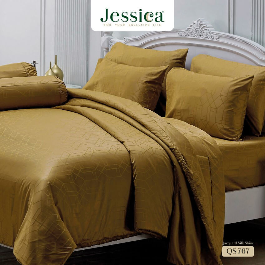 Jessica เจสสิก้า ผ้าปูที่นอน+ผ้านวม 6 ฟุต Jacquard ทอ 500 เส้น พิมพ์ลาย กราฟฟิก QS767