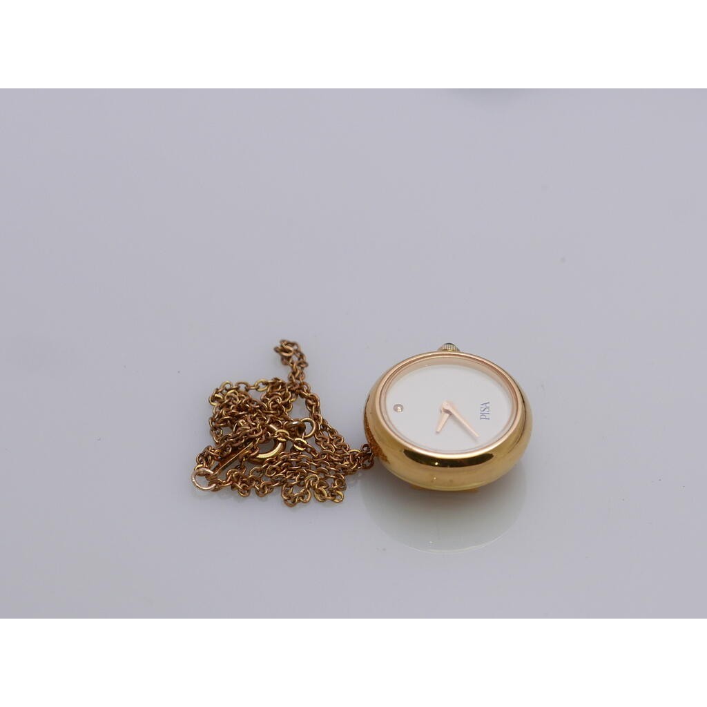 นาฬิกา Vintage มือสองญี่ปุ่น PocketWatch นาฬิกาพก PSA ระบบ QUARTZ ผู้หญิง ทรงกลม กรอบทอง หน้าขาว 19ม