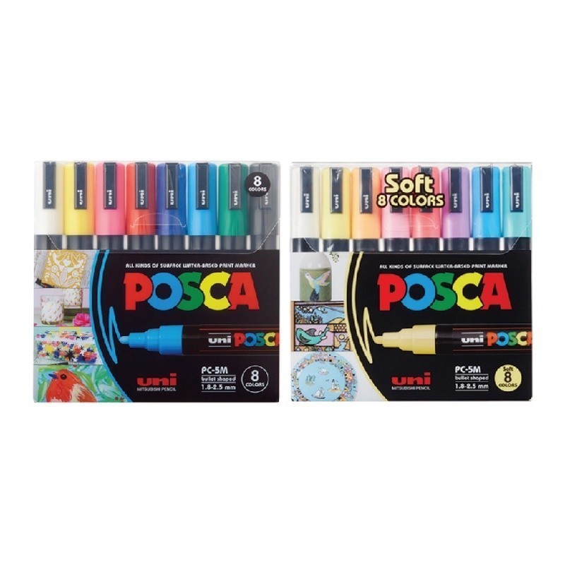 Uni ปากกา ปากกามาร์คเกอร์ Posca PC-5M 8 สี จำนวน 1 เซต