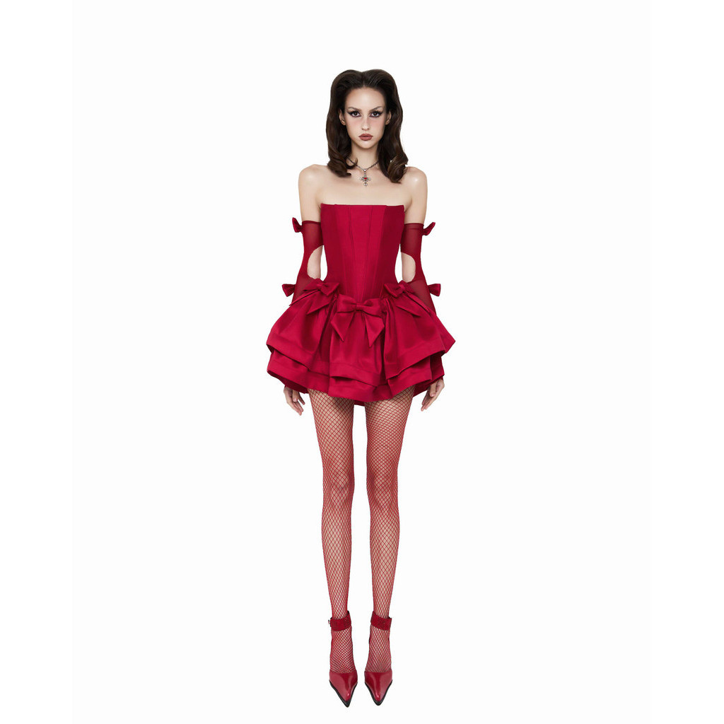 LSOUL Haze Dress เดรสคอร์เซ็ททรงบาน ระบายชั้นติดโบว์พร้อมถุงมือ