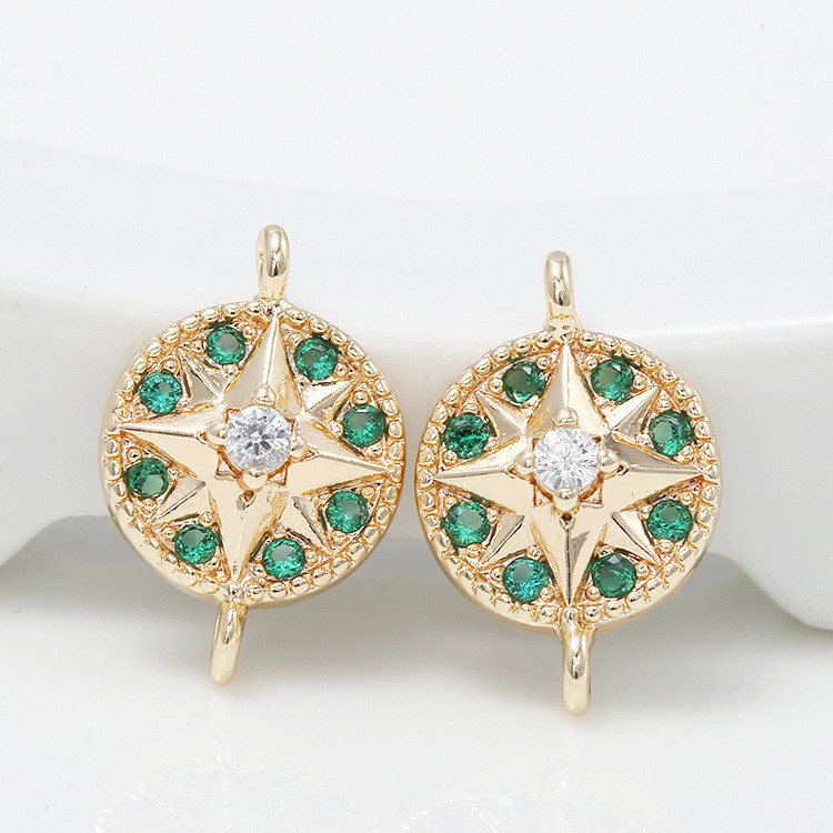 New Pure Copper Plating14kGold Inlaid Zircon XINGX round Connector PendantdiyOrnament Accessories