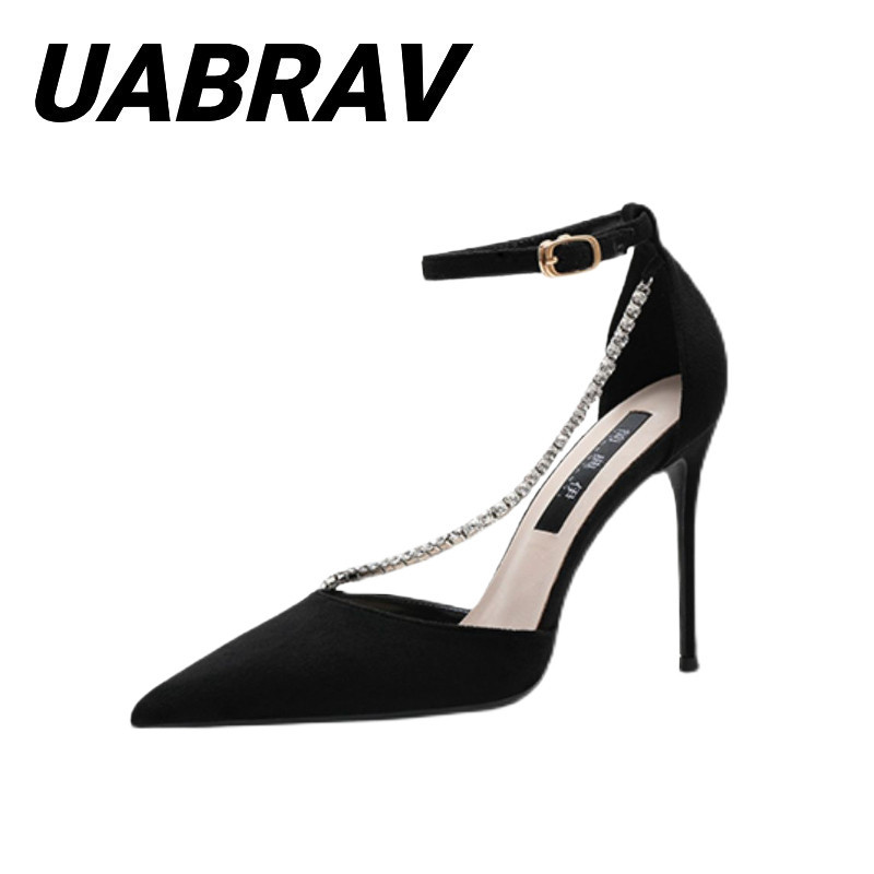 UABRAV.รองเท้าส้นสูง ประดับโบว์ คริสตัล สีเงิน สไตล์แฟรี่ สําหรับผู้หญิง เพื่อนเจ้าสาว(ขนาด:35-40)
