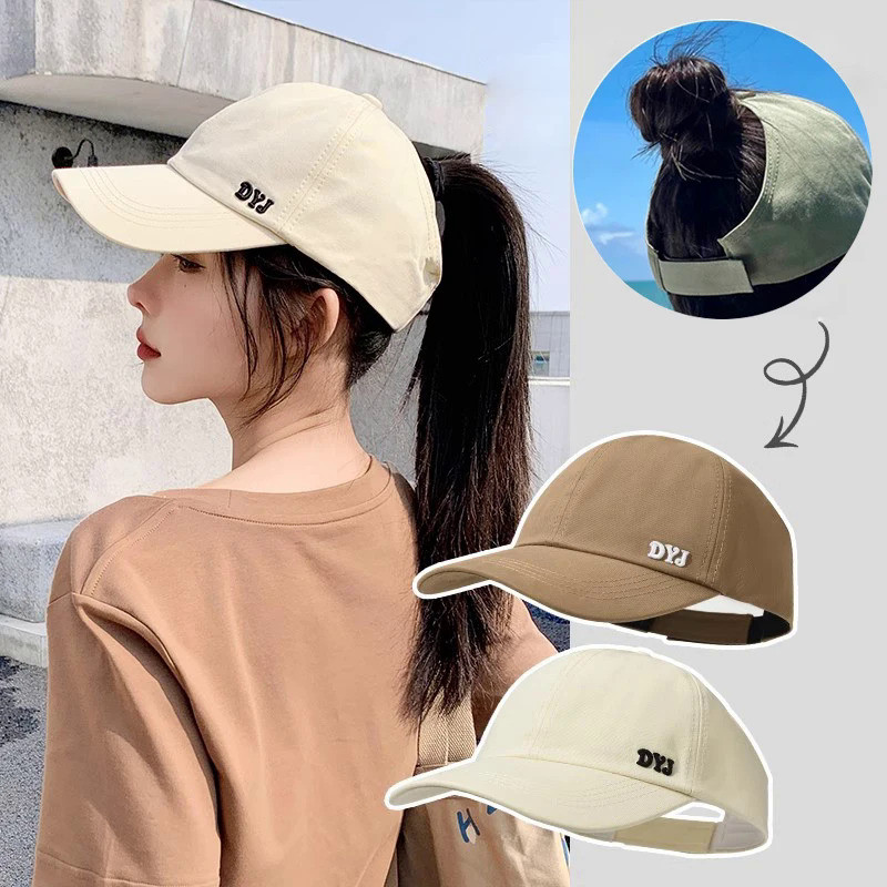 Summer Sun Cap High Ponytail Baseball Cap for Women Solid Color Sunhat Sport Running Sun Visor Hat W