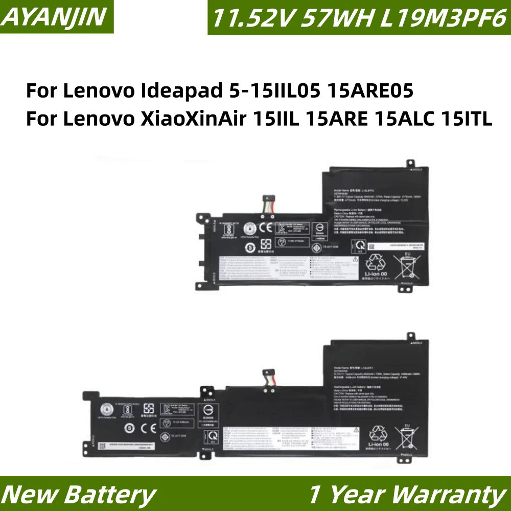 แบตเตอรี่ L19M3PF6สำหรับ Lenovo Ideapad 5-15IIL05 15ARE05สำหรับ Lenovo XiaoXinAir 15IIL 15ARE 15ITL 