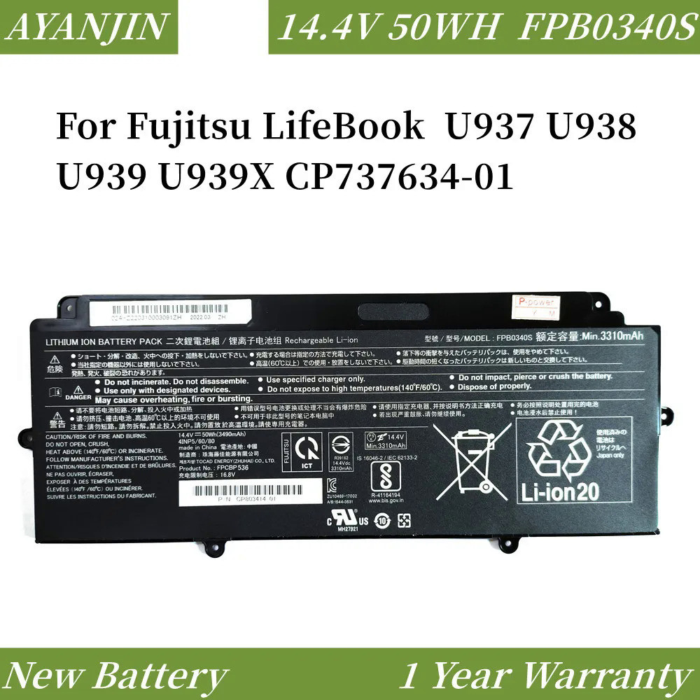 FPB0340S FPCBP536 14.4V 50WH 3310mAh Laptop Battery For Fujitsu LifeBook   U937 U938 U939 U939X CP73
