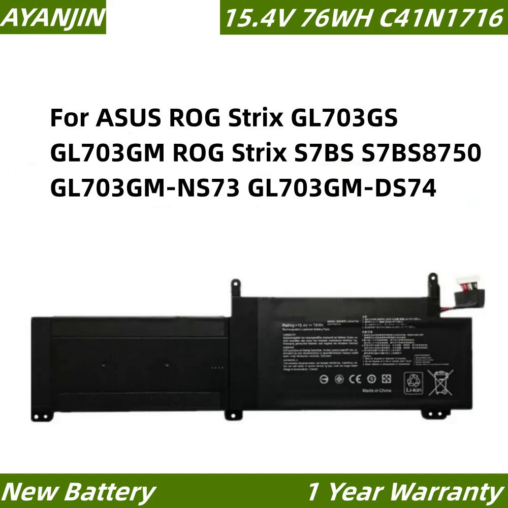 C41N1716 15.4V 76WH Laptop Battery For ASUS ROG Strix GL703GS GL703GM ROG Strix S7BS S7BS8750 GL703G