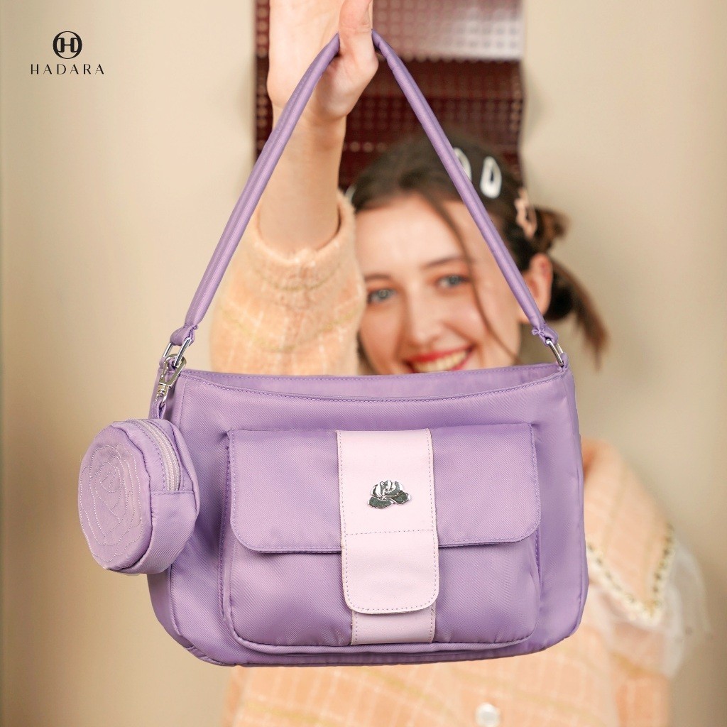 Hadara Minime No.3 กระเป๋าสะพายข้าง ไซส์ S กึ่ง M ซับในสีชมพู ช่องจัดเก็บ 16 ช่อง