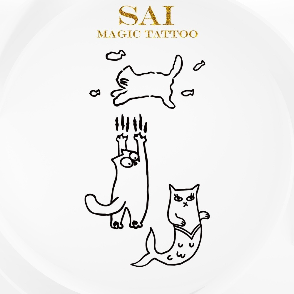 แทททู SAI MAGIC TATTOO 10CM×06CM รอยสักอยู่ได้นาน 2 สัปดาห์ รอยสักมายากล แทททูรอยสักกันน้ำ รอยสักชั่วคราว รอยสัก สักแขน สักข้อมือ,น่ารัก มินิมอลลิสต์,แมว 525