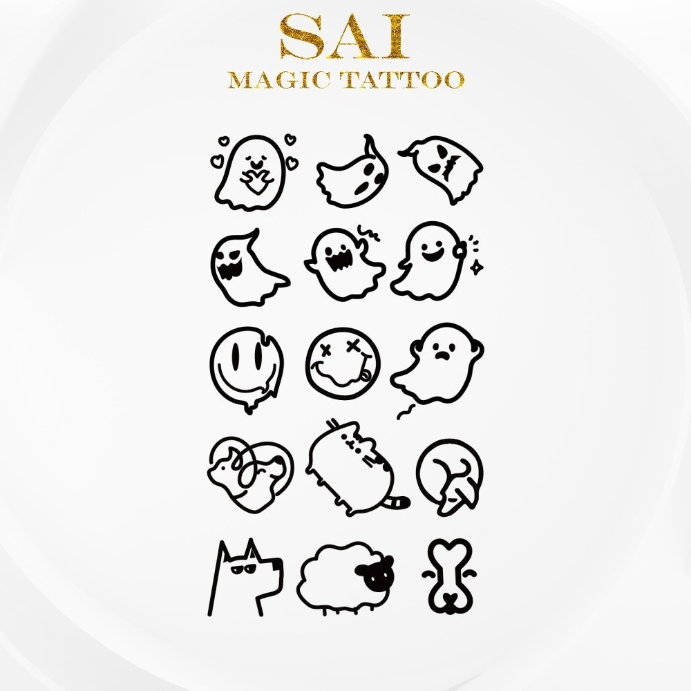 แทททู SAI MAGIC TATTOO 10CM×06CM รอยสักอยู่ได้นาน 2 สัปดาห์ รอยสักมายากล แทททูรอยสักกันน้ำ รอยสักชั่วคราว รอยสัก สักแขน สักข้อมือ,มินิมอลลิสต์ ลายสักเล็กๆ,ผี ยิ้ม 443