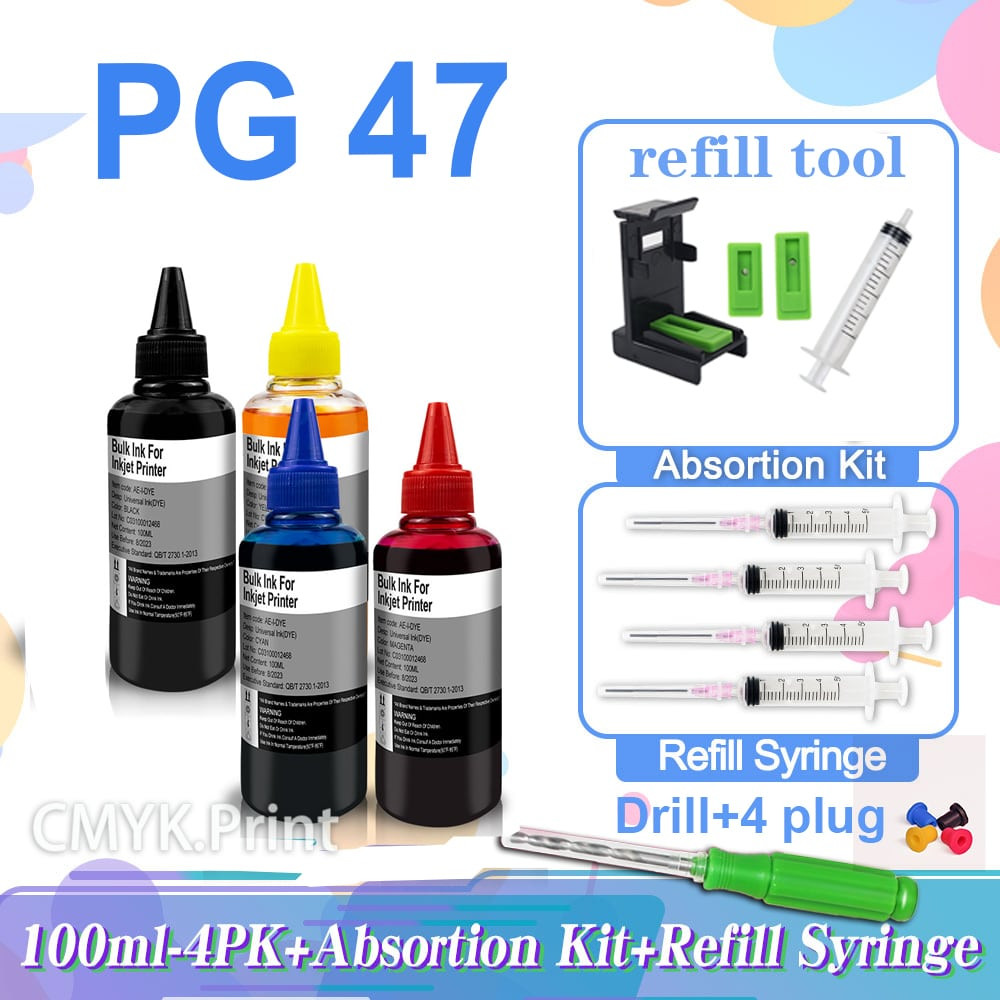Canon PG 47 in cartridge CL 57 ink PG47XL CL57XL refillable 100ml ink for Canon E480 E477 E470 E460 