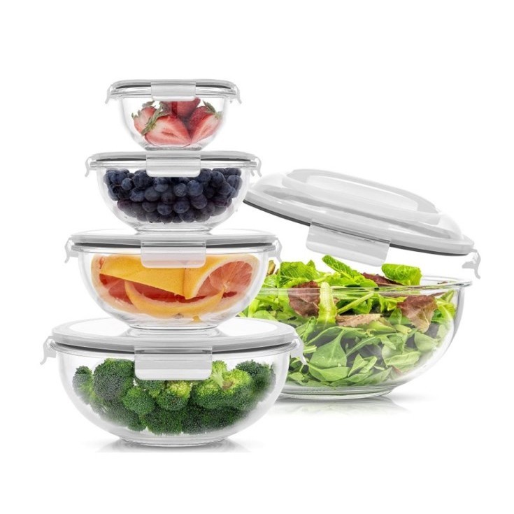 IKOO clear transparent glass mixing bowl with handle and cover