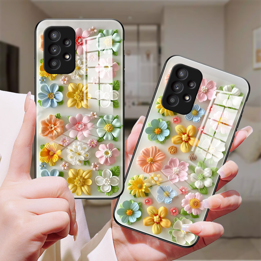 ดอกไม้ เคส กระจก Samsung a73 a71 a7 2018 a53 a52s a51 a50s a50 a42 a33 a32 a31 a30s a23 a22 a21s a20s a20 h3f1035