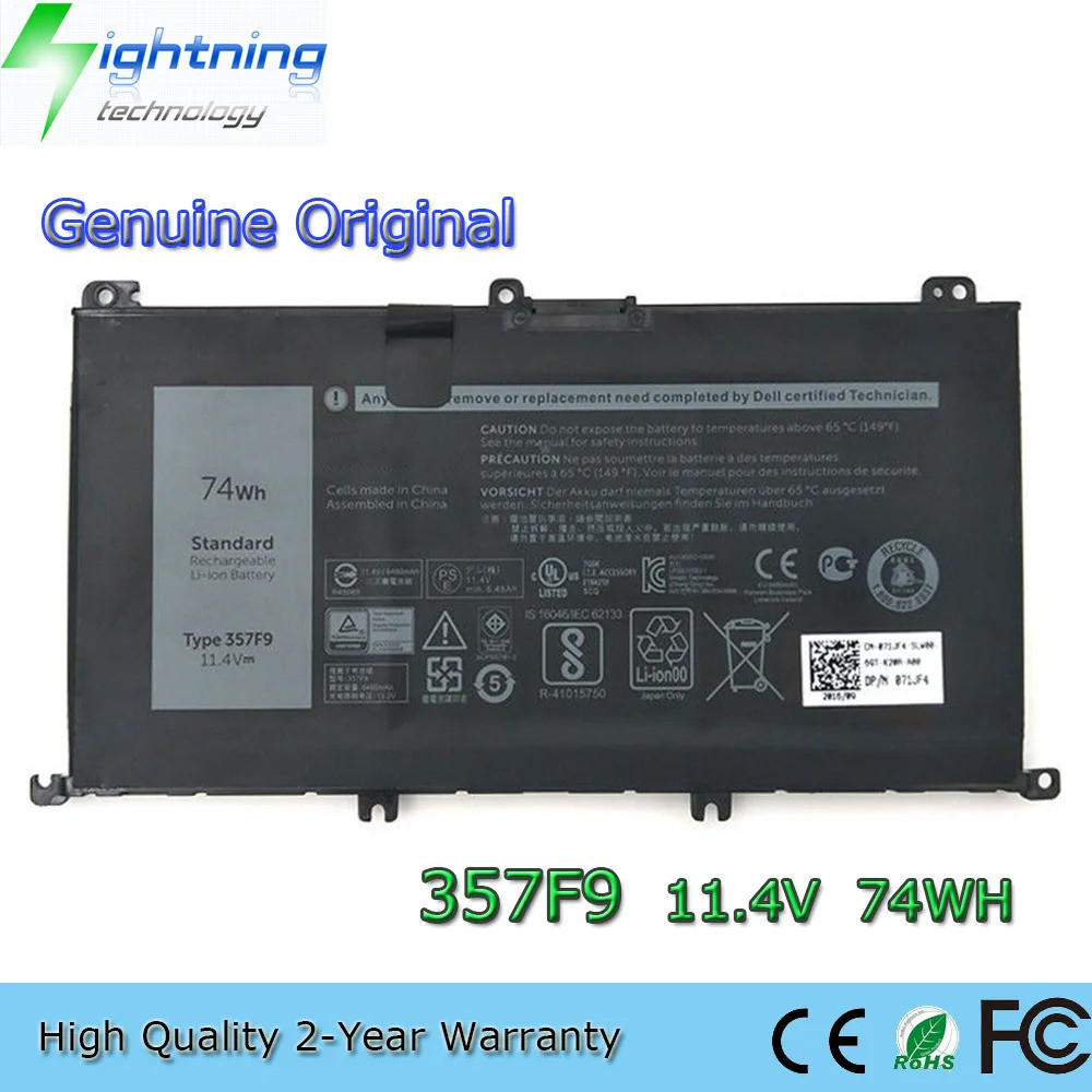 ใหม่ของแท้ 357F9 11.4V 74Wh แบตเตอรี่แล็ปท็อปสำหรับ Dell Inspiron 15 7000 5576 7566 7559 71JF4 P65F0