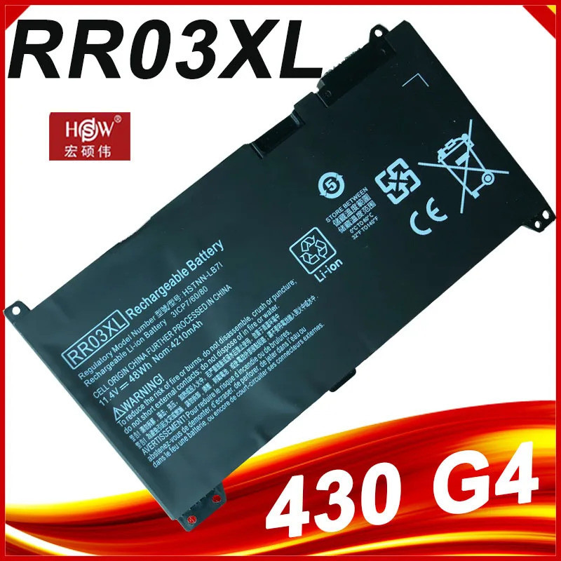 แบตเตอรี่ RR03XL สำหรับ HP ProBook 430 440 450 455 470 G4 HSTNN-PB6W HSTNN-UB7C HSTNN-LB71 51477-422