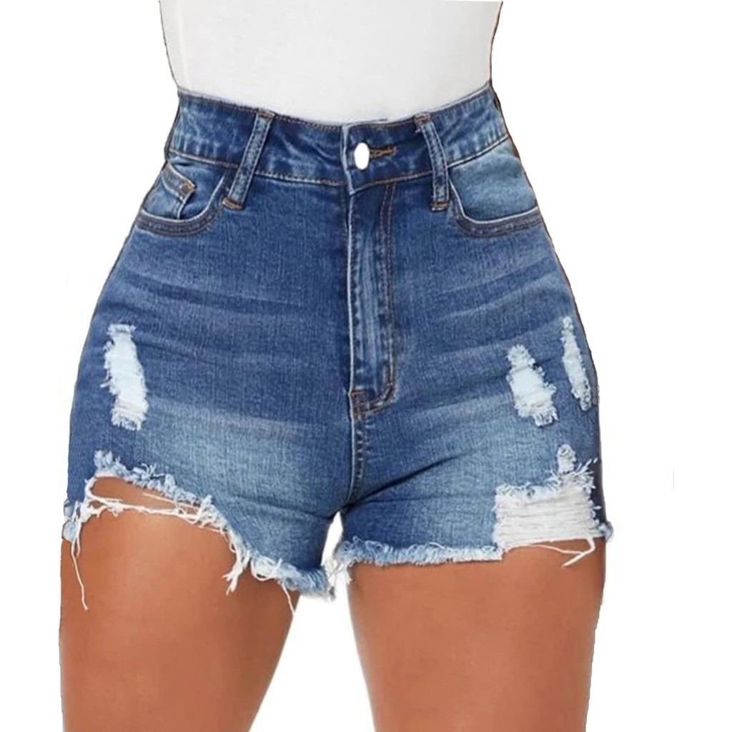FashionWomen High Waisted Skinny Stretchy Denim Shorts Casual Summer Frayed Raw Hem Distressed Rippe