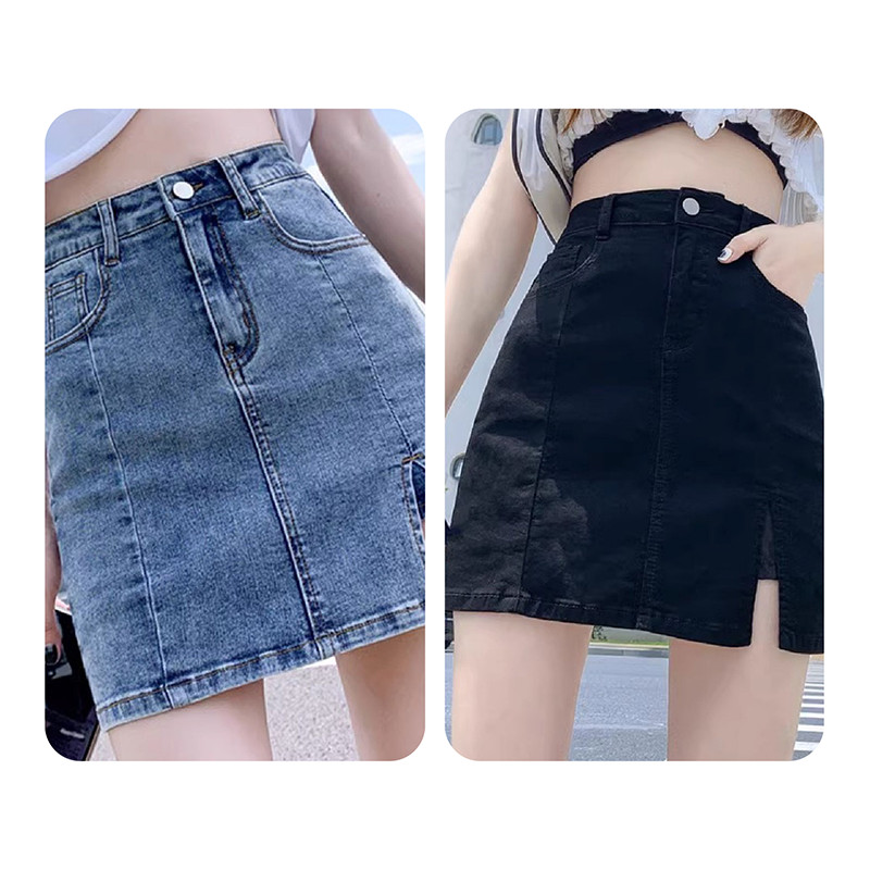 กระโปรงยีนส์ลำลองสีพื้น สั้นทรงเข้ารูป ใส่สบาย มีให้เลือก 2 สี M-XL
