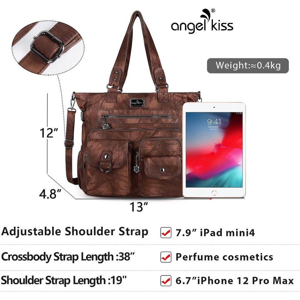 Leisure Fashion Angelkiss Purses Handbags for Women PU Tote Satchel Bags for Women Pockets Shoulder 