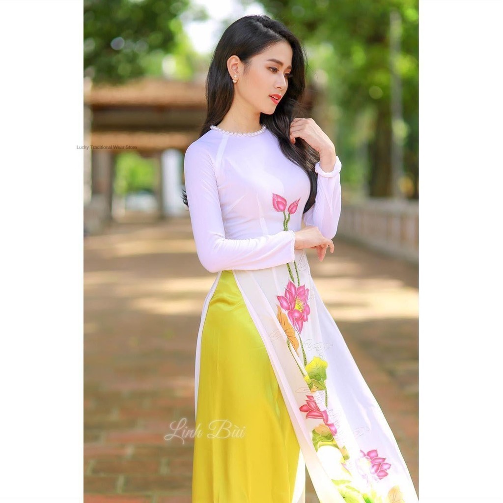 Vietnam classic style aodai dress full sleeve women flower printing aodai dress elegant party dress 