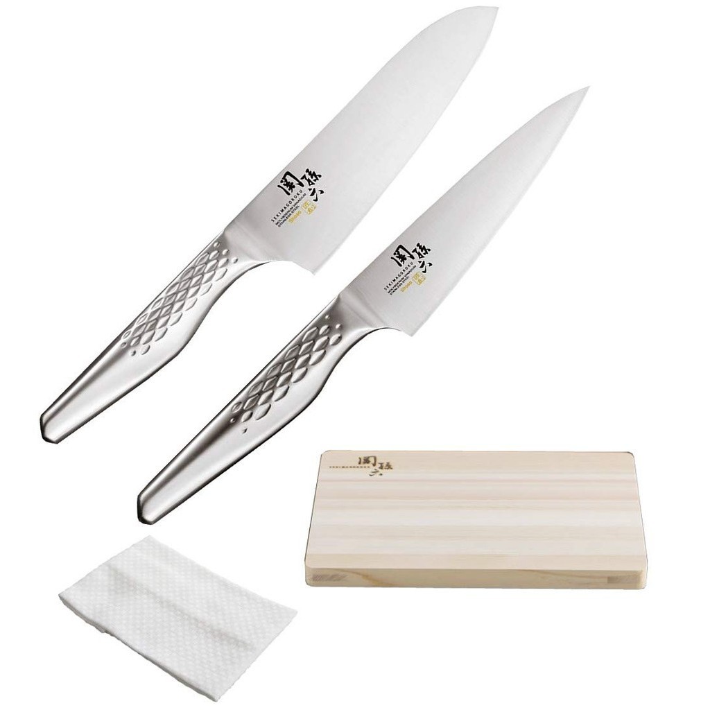 【Direct from Japan】 [Set] Kai Seki Magoroku Takumi So Santoku 165mm + Petty 120mm + เขียง + ผ้าเช็
