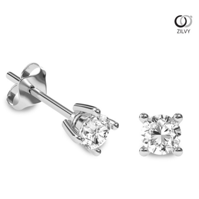 Zilvy ต่างหูเพชรเดี่ยว ผู้หญิง เพชรรวม 0.10 กะรัต color D (ER032) รวม 2 ข้าง 0.20 กะรัต