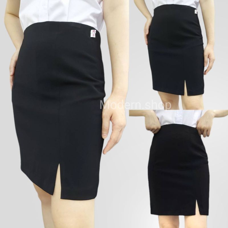 กระโปรงนักศึกษาทรงเอผ่าหน้า/ผ้ายืดฮานาโกะ ใส่สบาย (กระโปรงทรงเอผ่าหน้า)